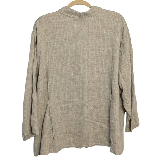 Flax Generous 2G Womens Button-Down Shirt 100% Linen Gray Long Sleeve - Picture 2 of 15